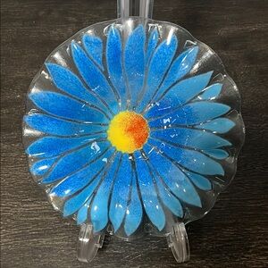 Floral Glass Bowl - Blue & Yellow